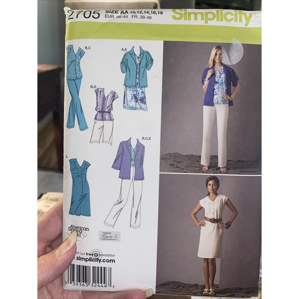 Simplicity 2705 Sewing Pattern Misses Suit Dress Top Pants Jacket 10-18 Uncut